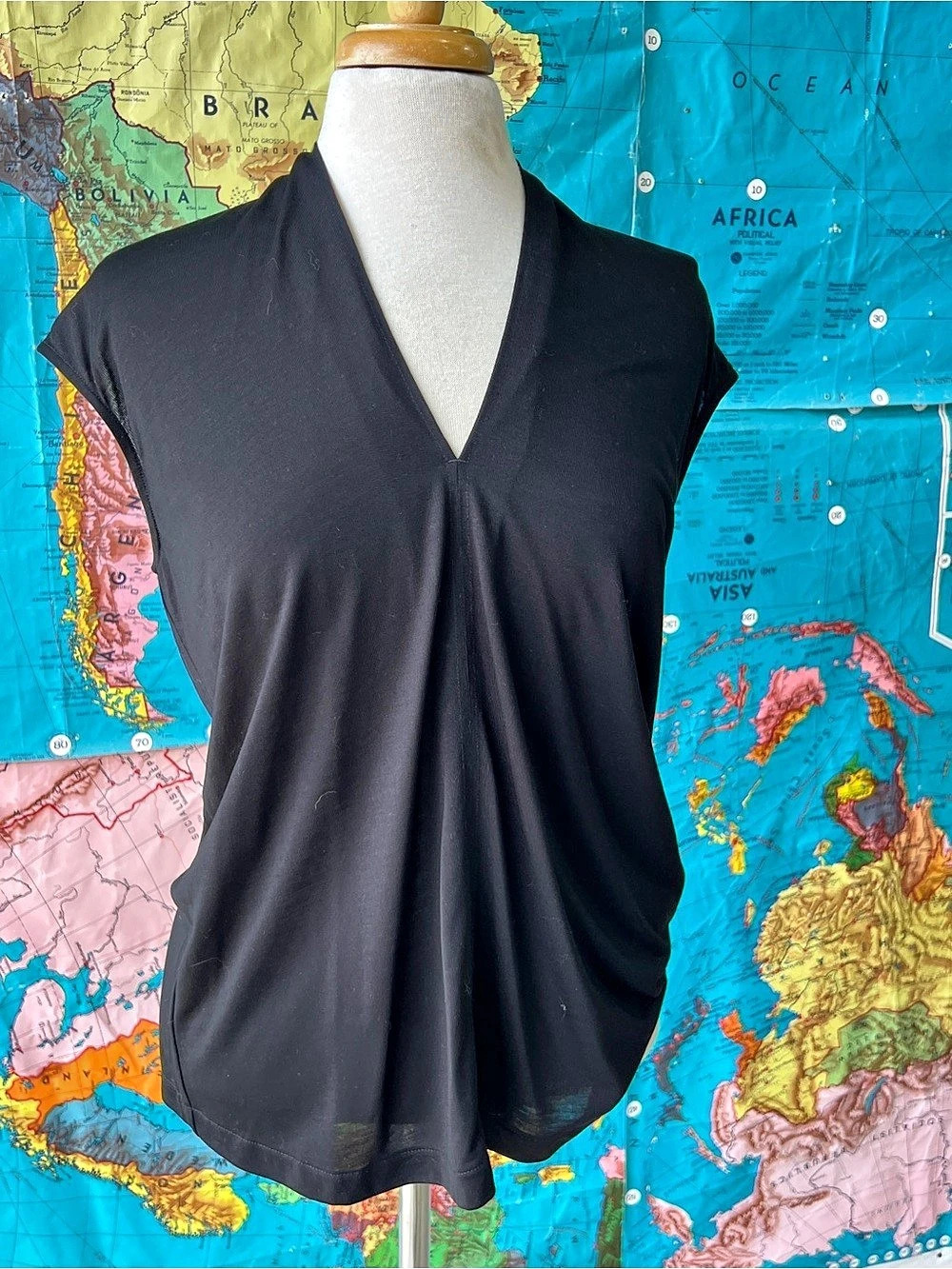 COS Draped V-Neck Top Black Tunic